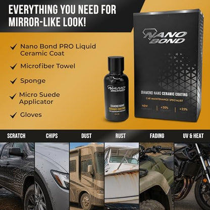 Nano Bond Ceramic Coating for Cars - 9H PRO 80% SiO2 Formula - 60ML Kit - size: 60ml Kit