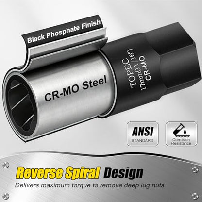 Topec 21MM Deep Lug Nut Extractor Socket - 1/2" Drive Stripped Bolt Nut Remover - size: 21mm