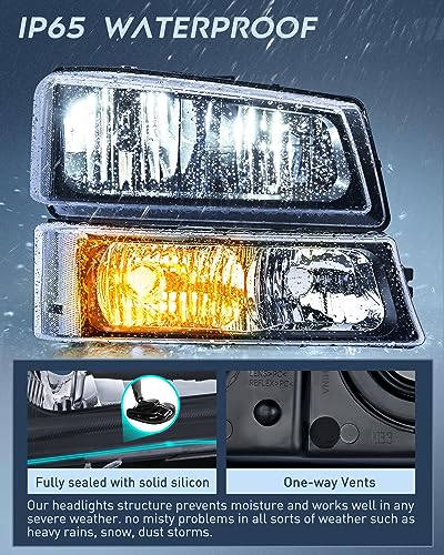 Nilight Headlight Assembly for 2003 2004 2005 2006 Chevy Silverado Avalanche 1500 1500HD 2500 2500HD 3500 Chevrolet Pickup Replacement Headlamp Housing Bumper Lamp Set - color: Black Housing + Clear Reflector