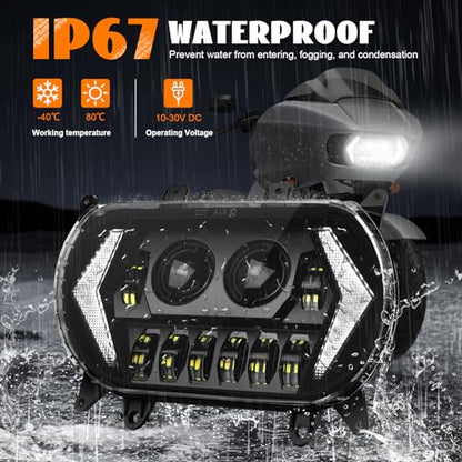 120W Road Glide Led Headlight Super Bright Front Headlamp High Low Beam w/Turn Signal Light DRL Fit for 2015-2023 Harley Touring Road Glide FLTR Models 2024 FLTRK FLTRT