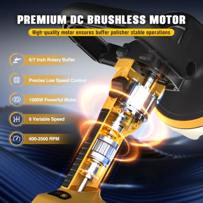 Rotary Buffer Polisher Kit 7 Inch/6 Inch for Dewalt 20V Battery (Tool Only) - color: Yellow