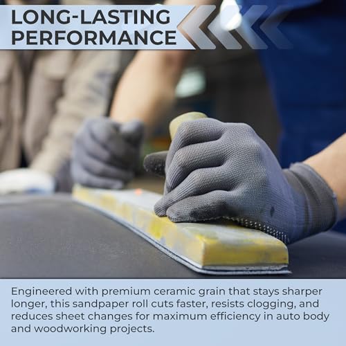 Sunmight Ceramic Film Sandpaper Roll 2.75" x 13.12yd 100G — Hook & Loop Sand Paper Sheets for Auto Body, Car Sanding, Wood, Metal, Longboard Block Tools | Wet Dry Automotive Shop Supplies, Wet Dry Use - size: 100G Grip