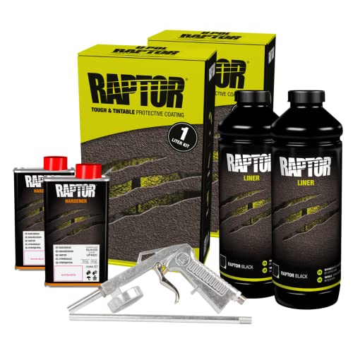 U-POL Raptor Truck Bed Liner Kit w/Spray Gun | 2 Liters Raptor Liner, (2) 250ml Hardener | Black