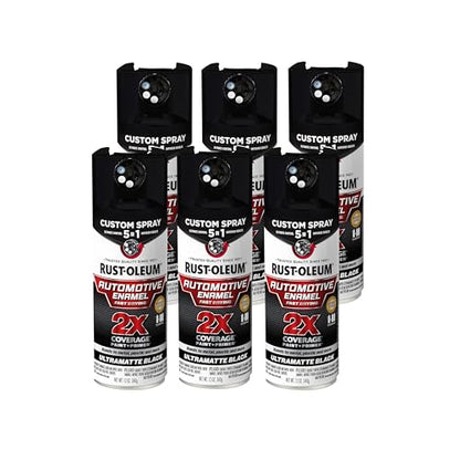 Rust-Oleum 2X Automotive Enamel 5-in-1 Spray Paint, Ultra Matte Black - color: Ultra Matte Black, size: 12 Ounce (Pack of 6)
