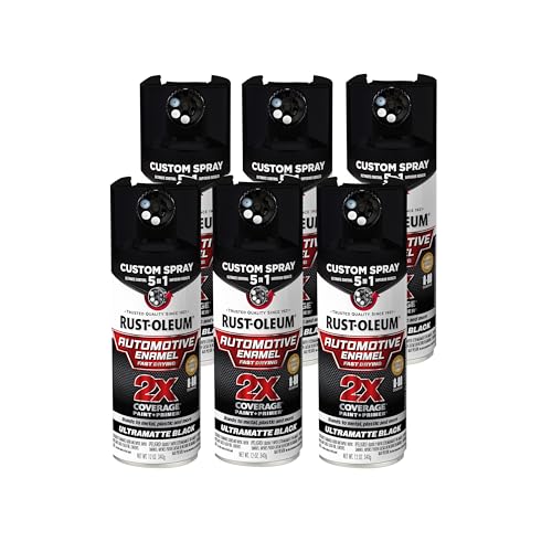 Rust-Oleum 2X Automotive Enamel 5-in-1 Spray Paint, Ultra Matte Black - color: Ultra Matte Black, size: 12 Ounce (Pack of 6)