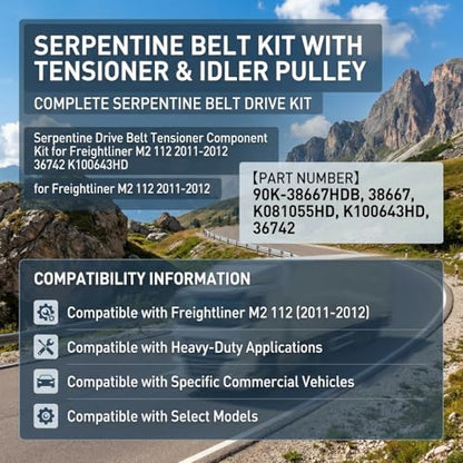 Serpentine Belt Kit With Tensioner And Idler Pulley For Freightliner M2 112 - size: Freightliner M2 112 (11-12)