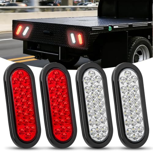 Nilight 6" Oval Trailer Tail Light 4PCS White Red 24LED Brake Reverse Lights - color: 4Pcs Red/White 24Led Lights