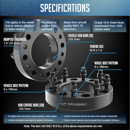 Wheel Accessories Parts 1 Pc Steel Wheel Spacers Adapters 8 on 180mm 1.50 Inch Thick 124.1mm Hub M14x1.5 14x1.5 Thread Stud Fits Chevy Silverado GMC Sierra 2500 3500 Single Rear Wheel (SRW) - size: No Lip, style: 1.50" Steel (1 Pack)