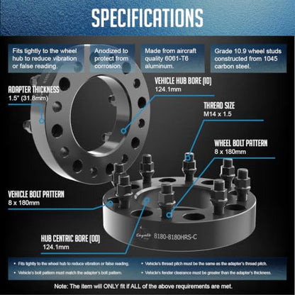 Wheel Accessories Parts 1 Pc Steel Wheel Spacers Adapters 8 on 180mm 1.50 Inch Thick 124.1mm Hub M14x1.5 14x1.5 Thread Stud Fits Chevy Silverado GMC Sierra 2500 3500 Single Rear Wheel (SRW) - size: No Lip, style: 1.50" Steel (1 Pack)