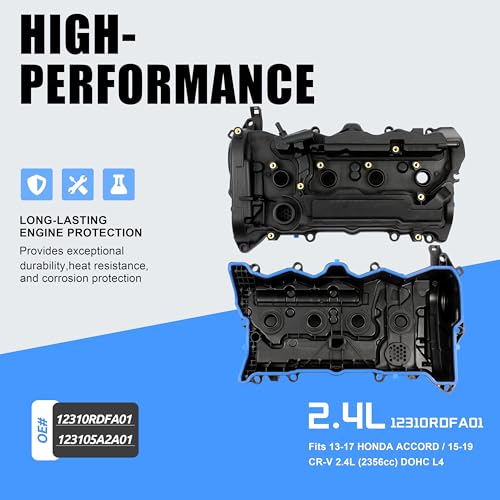 Valve Cover with Gasket Compatible with Honda Accord 2013-2017 2.4L & fits Honda CR-V 2015-2019 2.4L, Replacement Engine Cylinder Head Cover Assembly 12310-RDFA-01