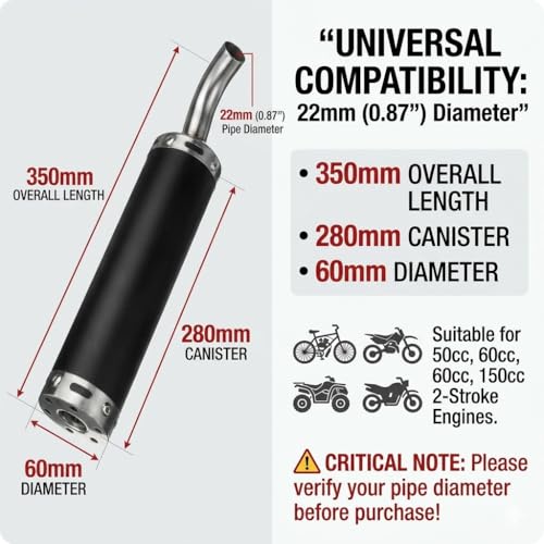 BADASS SHARKS 2-Stroke Exhaust Muffler 22mm 50cc-150cc - color: Dark black