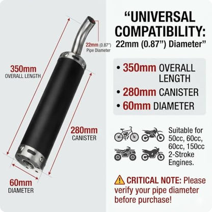 BADASS SHARKS 2-Stroke Exhaust Muffler 22mm 50cc-150cc - color: Dark black