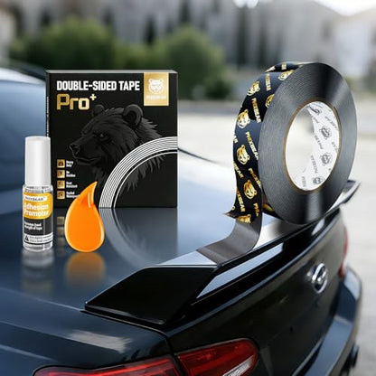 PHIXBEAR Automotive Double Sided Tape, Heavy Duty, High Temp, Waterproof and Anti-Vibration, with Adhesion Promoter for Car Spoiler, Side Skirt, Window Visor and Running Board, 0.75" x 20' - size: 0.75"x19.7'