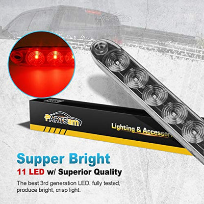 Partsam 2pcs 15" inch Clear Lens Red 11 LED Flange Mount Trailer Truck RV Stop Turn Signal Tail Lamps 3rd Third Brake Light Bar Warning Light ID Bar