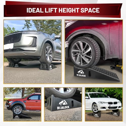 ROBLOCK Heavy Duty Low Profile Car Ramps for Oil Changes, Portable Car Ramps for Low Cars High Lift and Jack Support, Vehicle Ramps for Garage, 35.63''x12''x8.07'', G.V.W 13000 LBS, 2 PCS