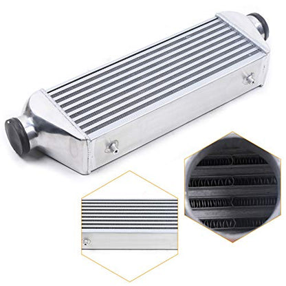 Universal Front Mount Intercooler, 3" Inlet/Outlet Aluminum Turbo Intercooler, Overall size 27"x7"x4" Core Size 3.5" For Turbo Charger System (3" Inlet/Outlet, 27"x7"x4")