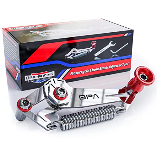 BPA-RACING Motorcycle Chain Slack Adjuster Tool - Innovative Chain Tensioner Tool for Easy, Quick & Precise Chain Slack Adjustment- Chain Alignment Tool (Red) - color: Red