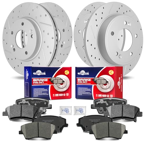 Front & Rear Drilled Slotted Rotors and Ceramic Disc Brake Pads Kit for Hyundai Elantra 2017 2018 2019 2020 2.0L