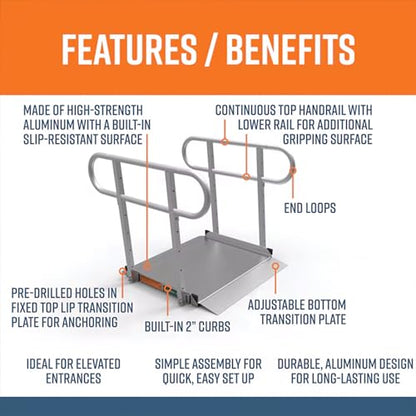 EZ-ACCESS - Portable Wheelchair Ramp and Aluminum Ramp with Handrails - Heavy Duty Mobility Device, Handicap Ramp with Solid Surface for Steps, Home Access & Vehicle Transport - 3G 3-Foot - size: 36 Inch (Pack of 1), style: Ramp + two-line rail