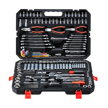 VEVOR Mechanics Tool Set, 314-Piece Mechanic Tool Kit, 1/4 in, 3/8 in, and 1/2 in Drive, Metric Socket Set, Wrenches, Screwdriver Bits, Accessories, and Storage Case, for Automotive and Home Repair - size: 314-PCS