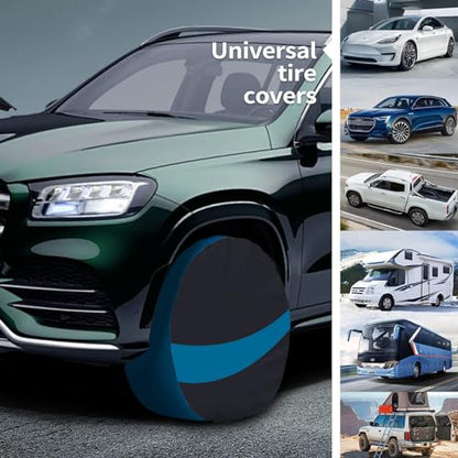 Tire Covers 4 Pack,Tough Tire Wheel Protector for Jeep, Camper, SUV, Travel Trailer,RV, Truck,Universal Outdoor Waterproof Anti-UV Snow Sun Rain Tire Covers Set Fits Tire Diameters 27-29 Inches - size: M--blue