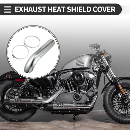 Motoforti Universal Motorcycle Exhaust Pipe Heat Shield Curved Motorbike Heat Insulation Cover, 265x55mm, Durable, Stainless Steel, Silver Tone, 1 Set - color: Silver Tone