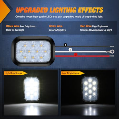 Nilight 5" X 3" Rectangular Trailer Tail Light 2 PCS White 10 LED - color: 2Pcs White 10Led Lights 5x3Inch