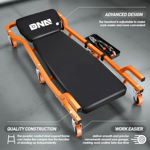 DNA MOTORING TOOLS-00272 Rolling Car Creeper with 3-leves Adjustable Headrest & 6 Casters,300lbs Max Weight Capacity,Orange - color: Orange