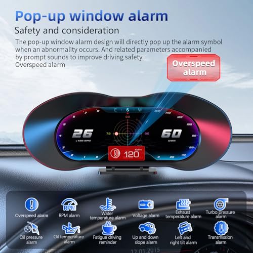 MH OBD2 HUD Head Up Display, OBD2 + GPS Speedometer Dual System, Digital GPS Speedometer Heads Up Display for Cars, AUTO Gauge Real-Time Monitoring of Engine Temp/Voltage/Fuel