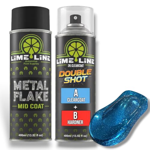 LiME LiNE Metal Flake Midcoat Automotive Grade Sparkle Spray Paint - No Equipment Needed - Finish with 2K Clearcoat (Sky Blue, 2. Spray Paint + 2K Clearcoat) - color: Sky Blue