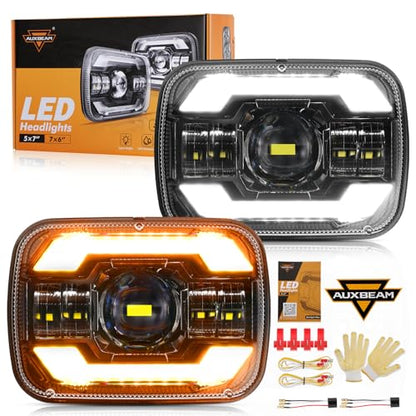 Auxbeam 5x7 7x6 LED Headlights H6054 For Jeep Cherokee XJ Wrangler YJ-Black - color: Black with black frame