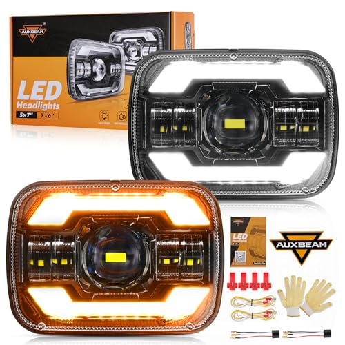 Auxbeam 5x7 7x6 LED Headlights H6054 For Jeep Cherokee XJ Wrangler YJ-Black - color: Black with black frame