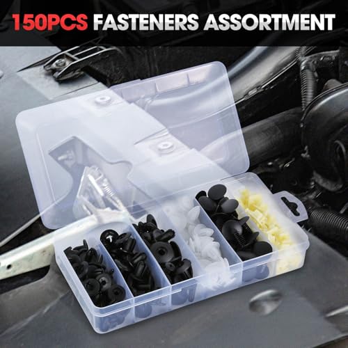 DNA Motoring 150pcs Bumper Retainer Clips, Bumper Fastener Rivet Clips Fasteners Push Retainer Kit Auto Push Pin Rivets Set Compatible with Honda, Ford, 1595864, 90189-06010, TOOLS-00734 - style: 150pcs