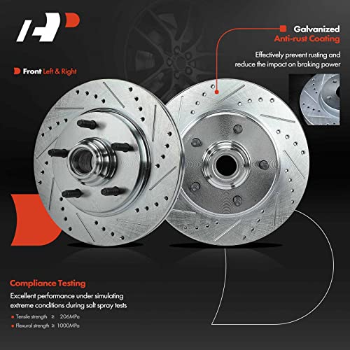 A-Premium 12.13 inch (308mm) Front Brake Rotors & Ceramic Pads Kit, 6-Pack - style: 2000-2003 5-Lug RWD(Drilled & Slotted)