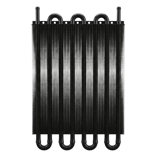 Universal 8 Row 8 Pass Aluminum Transmission Oil Cooler Kit 16"(40cm) x 10"(25.5cm) Tube & Fin Engine Cooler with 5/16" Hose Black/Silver For Racing Cars (Black) - color: Black