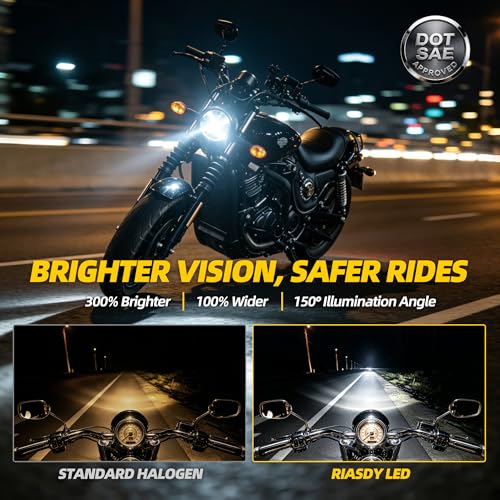 5.75 5-3/4 LED Headlight, White X-Style DRL Motorcycle Projector Headlamp Fits Harley Sportster Iron 883, Dyna Street Bob, Indian Scout Bobber - Super Bright High Low Beam Upgrade, Plug & Play - color: 5.75 Inch White X DRL