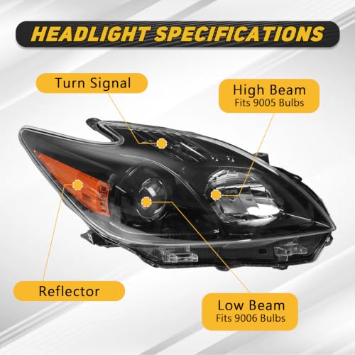 Headlight Assembly Compatible with 2012-2015 Toyota Prius (Black) - color: Black