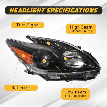Headlight Assembly Compatible with 2012-2015 Toyota Prius (Black) - color: Black