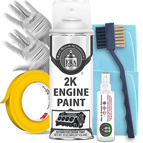ERA Paints Black Engine Paint Kit With Omni-Curing Catalyst Technology - 2K Aerosol Glossy Finish With High Temp Resistance And Extreme Durability Against Color Fade And Chemicals Like Brake Fluid - color: Black 2K Spray Paint Kit
