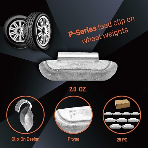 P Type 2oz Wheel Weights Lead Clip on 25Pcs/Box Fits Steel Rim - size: P-2.00 Oz