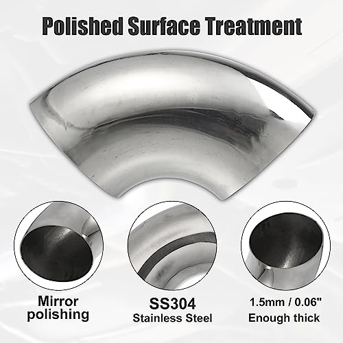 X AUTOHAUX 2pcs OD 4.5" 90° Mandrel Bend Elbow Stainless Steel Exhaust Tube - size: 4.5"