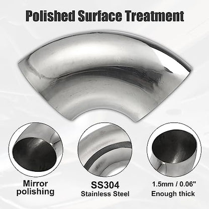 X AUTOHAUX 2pcs OD 4.5" 90° Mandrel Bend Elbow Stainless Steel Exhaust Tube - size: 4.5"