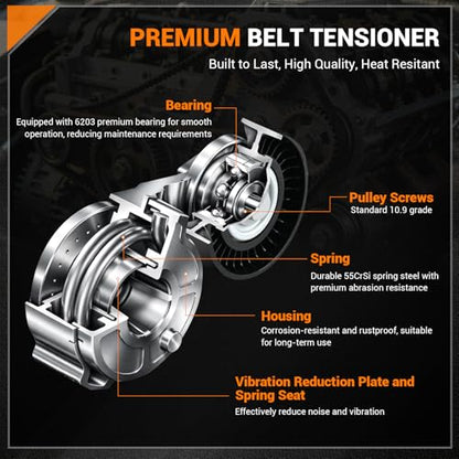 Tecoom Engine Serpentine Belt Tensioner Pulley Assembly Idler Pulley Fit for Dodge Ram 1500 2500 3500 4000 97-01, Durango 98-03, Dakota Ramcharger D150 D250 D350 W150 W250 W350 92-93 3.9L 5.2L 5.9L - size: 90K-38116