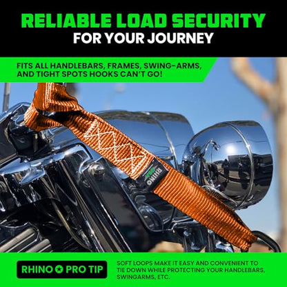 Rhino USA Soft Loop Tie Down Straps (4-Pack) - Motorcycle Handlebar Straps - color: Orange 4-Pack