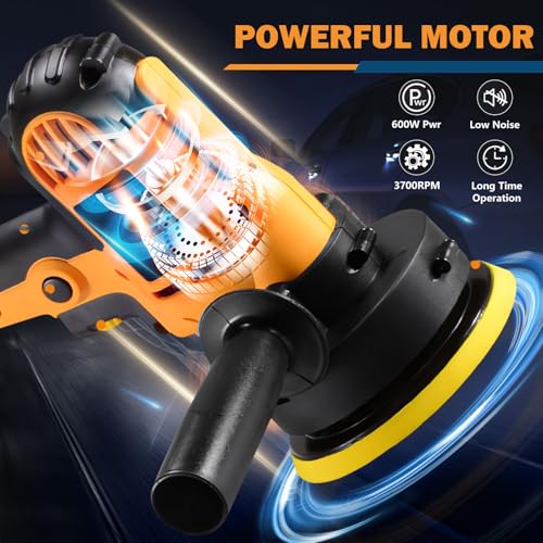 CJC Buffer Polisher - 110V 600W Variable Speed Machine - Random Orbital Buffer for Floor, Car, Furniture, Metal Waxing and Polishing With Professional Buffing Kit(16pcs)