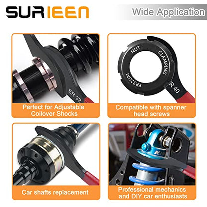 Universal Coilover Adjustment Spanner Wrench Kit, Shock Wrench with 4 Sizes, 38-42, APU16, ER32, ER40