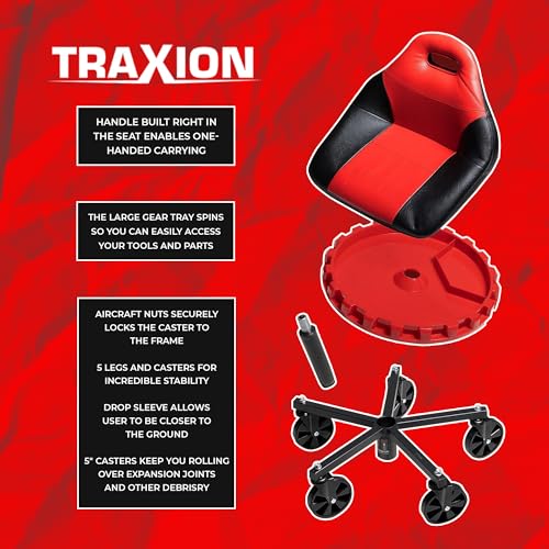 Traxion 2-700 ProGear Mobile Rolling Gear Seat W/Equipment Tray and Five All-Terrain 5" Casters - color: Red