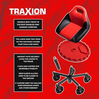 Traxion 2-700 ProGear Mobile Rolling Gear Seat W/Equipment Tray and Five All-Terrain 5" Casters - color: Red
