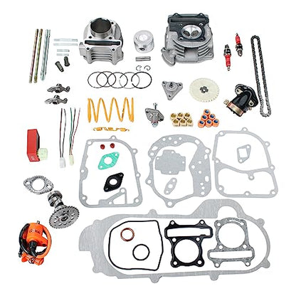 Glixal GY6 100cc 50mm Complete Big Bore Cylinder Rebuild Kit with Performance Big Valve Cylinder Head Assy for 139QMB 139QMA 147QMD Engine Scooter Moped ATV Go-Kart (69mm-18.5/20.5mm Larger Valves)