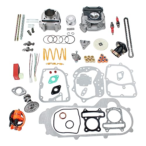 Glixal GY6 100cc 50mm Complete Big Bore Cylinder Rebuild Kit with Performance Big Valve Cylinder Head Assy for 139QMB 139QMA 147QMD Engine Scooter Moped ATV Go-Kart (69mm-18.5/20.5mm Larger Valves)